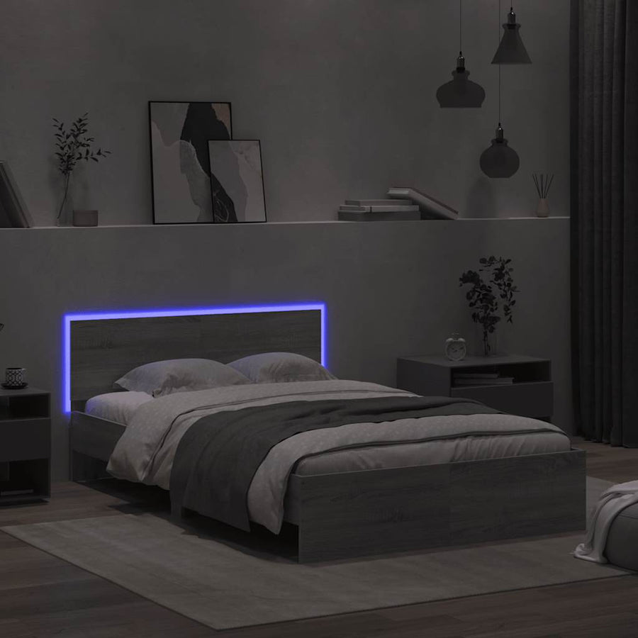 Bedframe met hoofdeinde en LED grijs sonoma eiken 120x190 cm