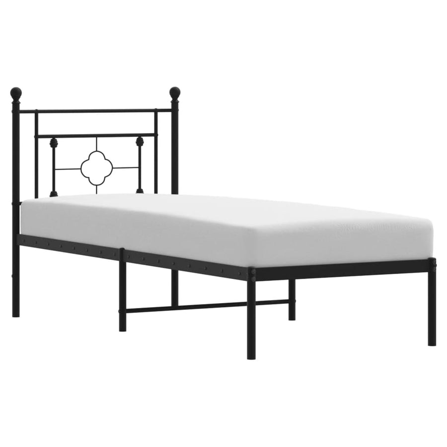 Bedframe Metaal 75 x 190 cm Zwart met hoofdbord