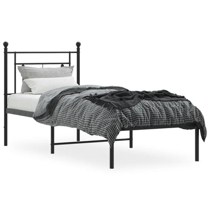 Bedframe Metaal 75 x 190 cm Zwart met hoofdbord