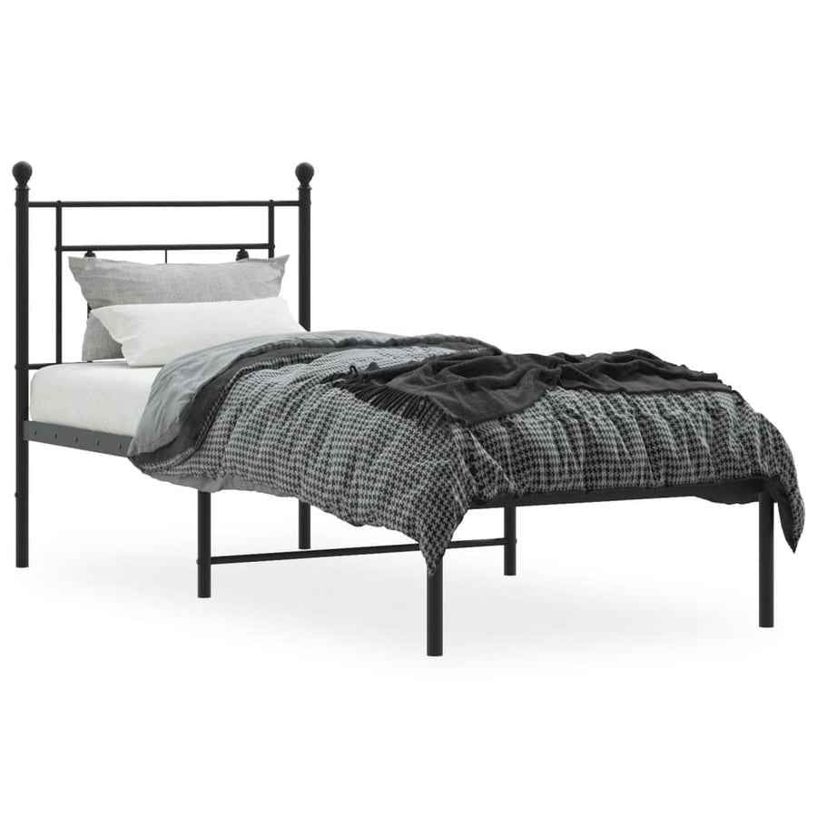 Bedframe Metaal 75 x 190 cm Zwart met hoofdbord
