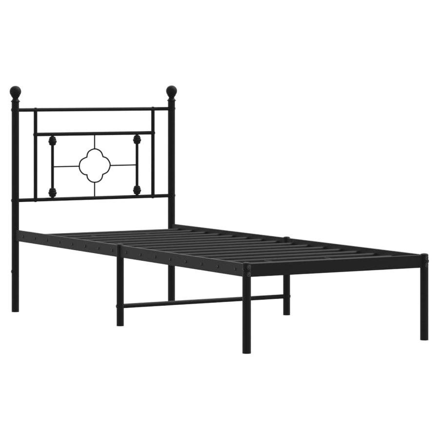 Bedframe Metaal 75 x 190 cm Zwart met hoofdbord