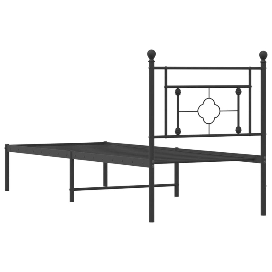 Bedframe Metaal 75 x 190 cm Zwart met hoofdbord