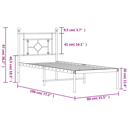 Bedframe Metaal 75 x 190 cm Zwart met hoofdbord