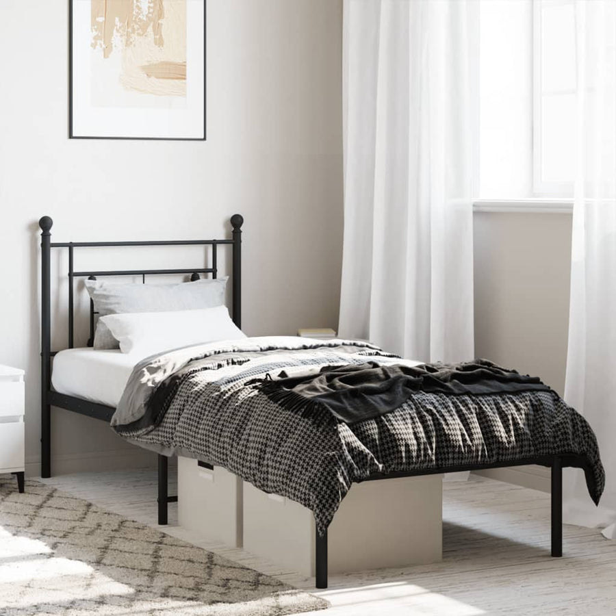 Bedframe Metaal 75 x 190 cm Zwart met hoofdbord