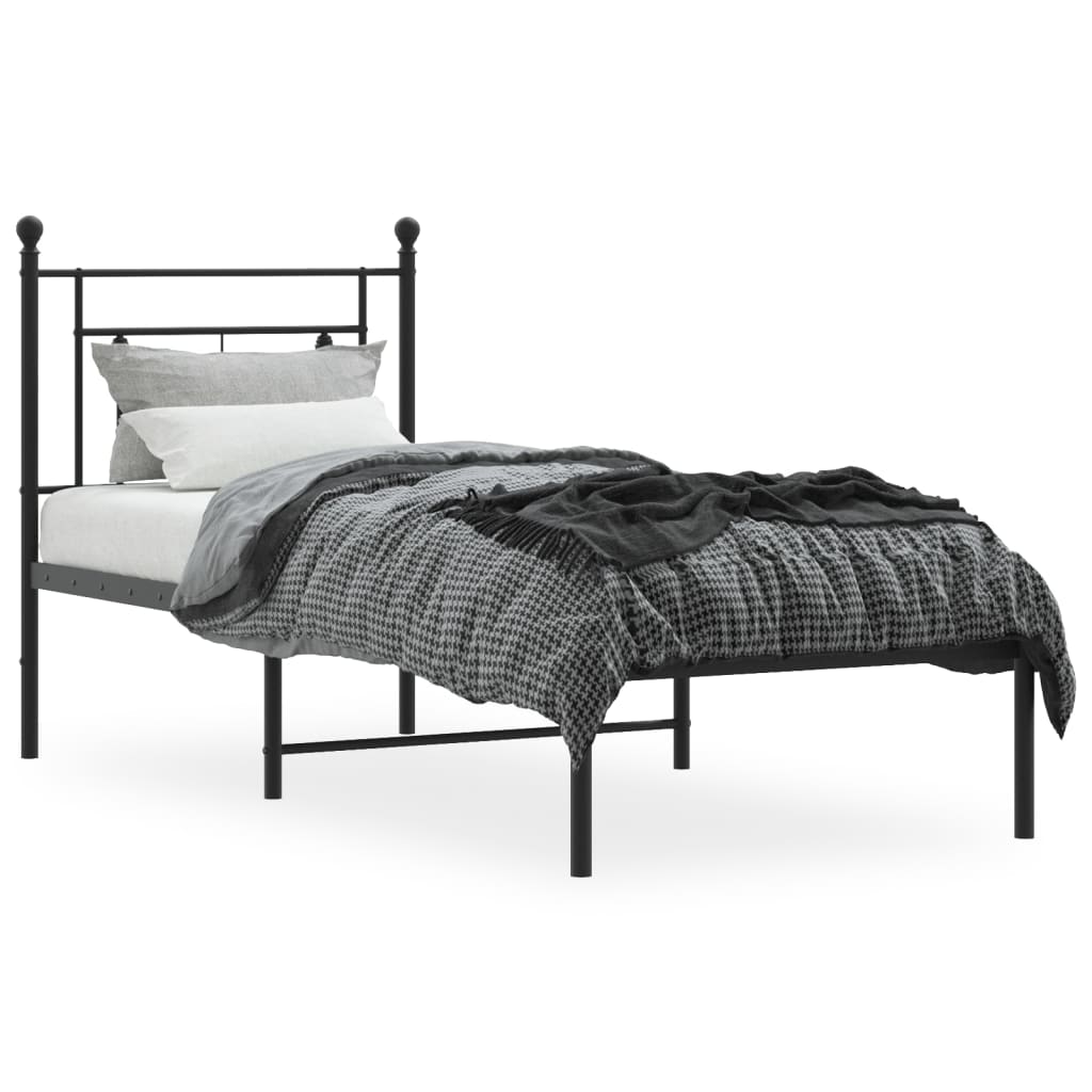 Bedframe Metaal 80 x 200 cm Zwart met hoofdbord
