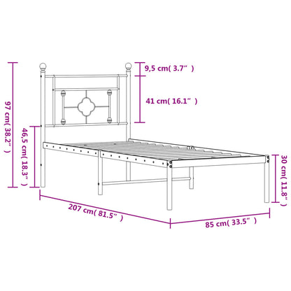 Bedframe Metaal 80 x 200 cm Zwart met hoofdbord