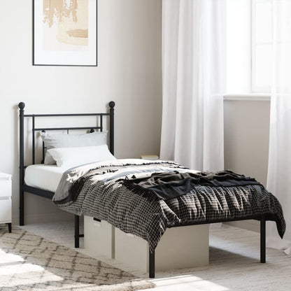Bedframe Metaal 80 x 200 cm Zwart met hoofdbord