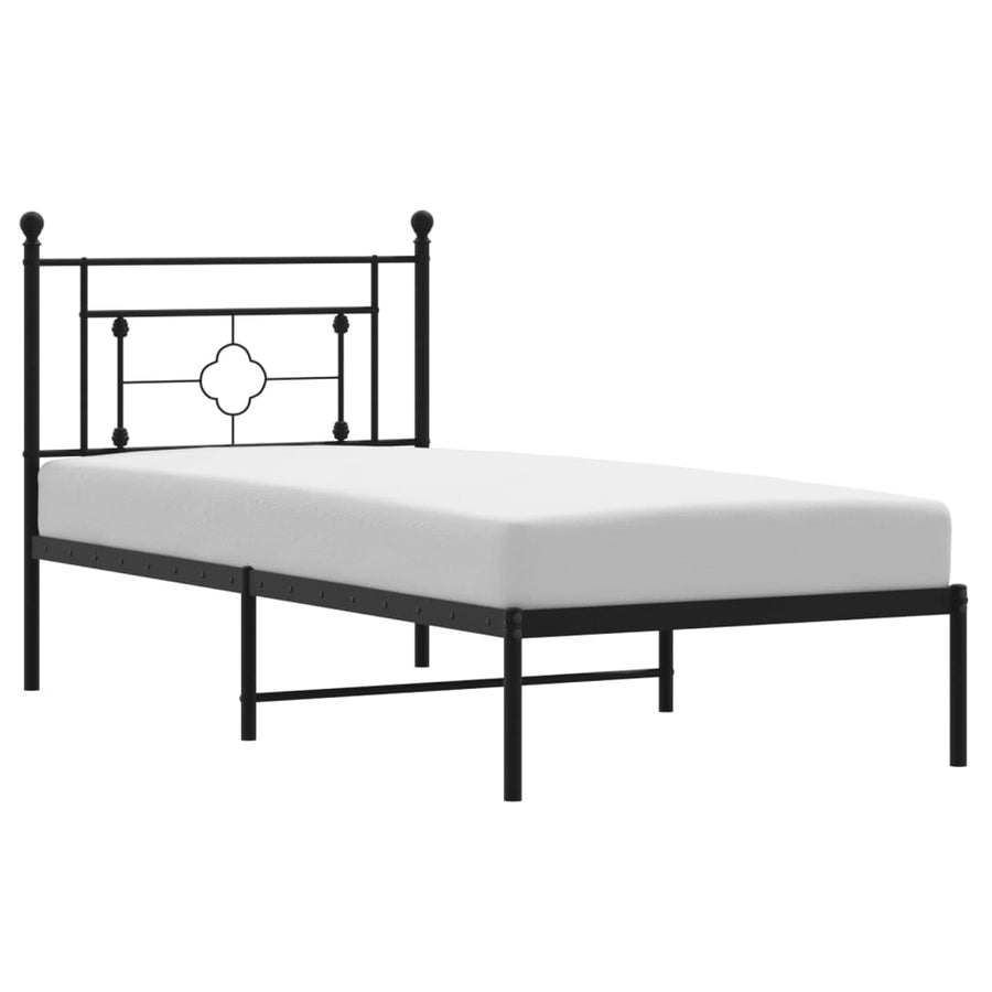 Bedframe Metaal 90 x 190 cm Zwart met hoofdbord