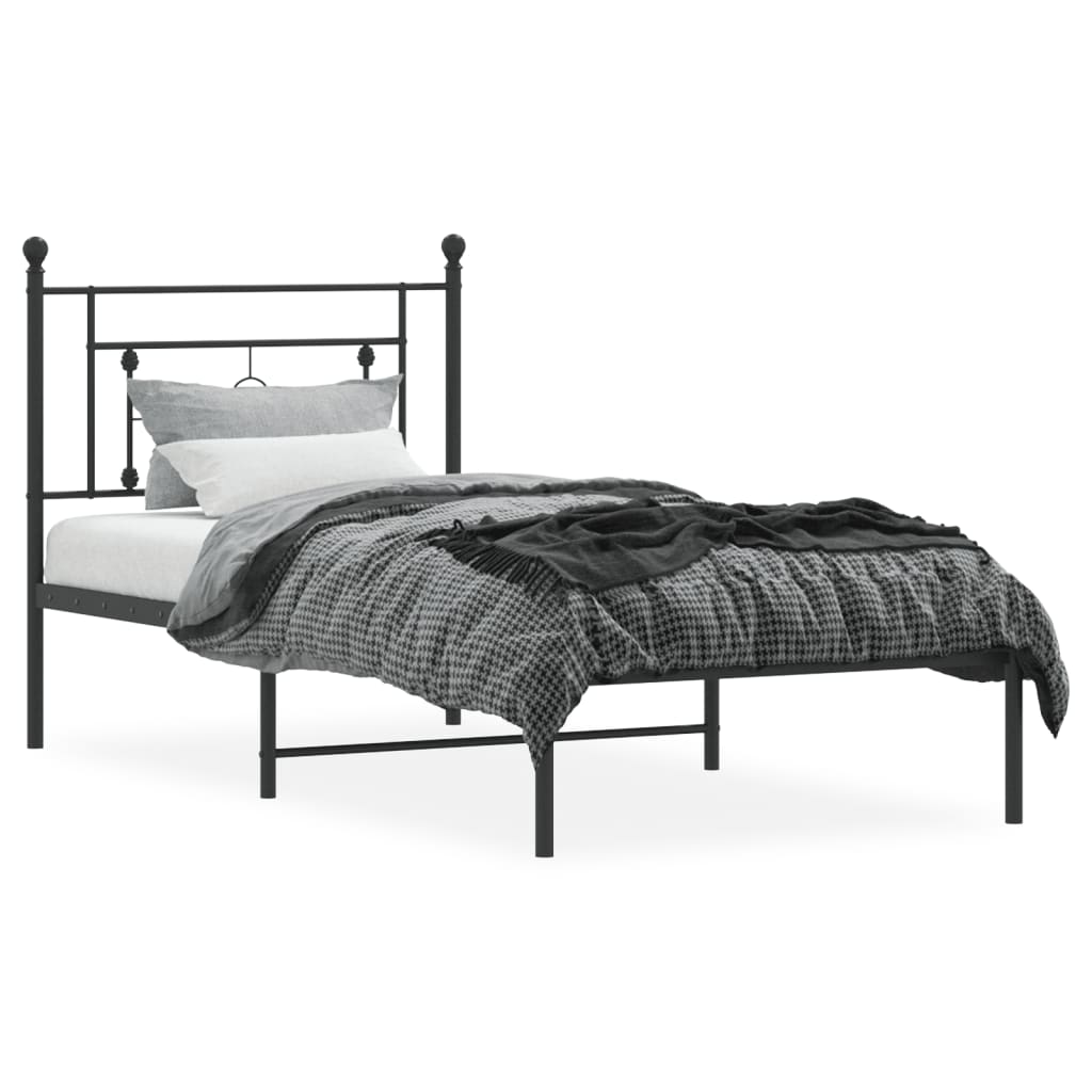 Bedframe Metaal 90 x 190 cm Zwart met hoofdbord