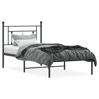 Bedframe Metaal 90 x 190 cm Zwart met hoofdbord