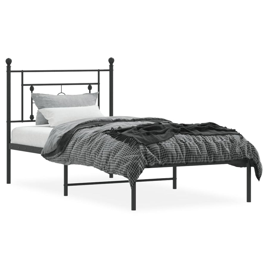 Bedframe Metaal 90 x 190 cm Zwart met hoofdbord