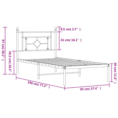 Bedframe Metaal 90 x 190 cm Zwart met hoofdbord