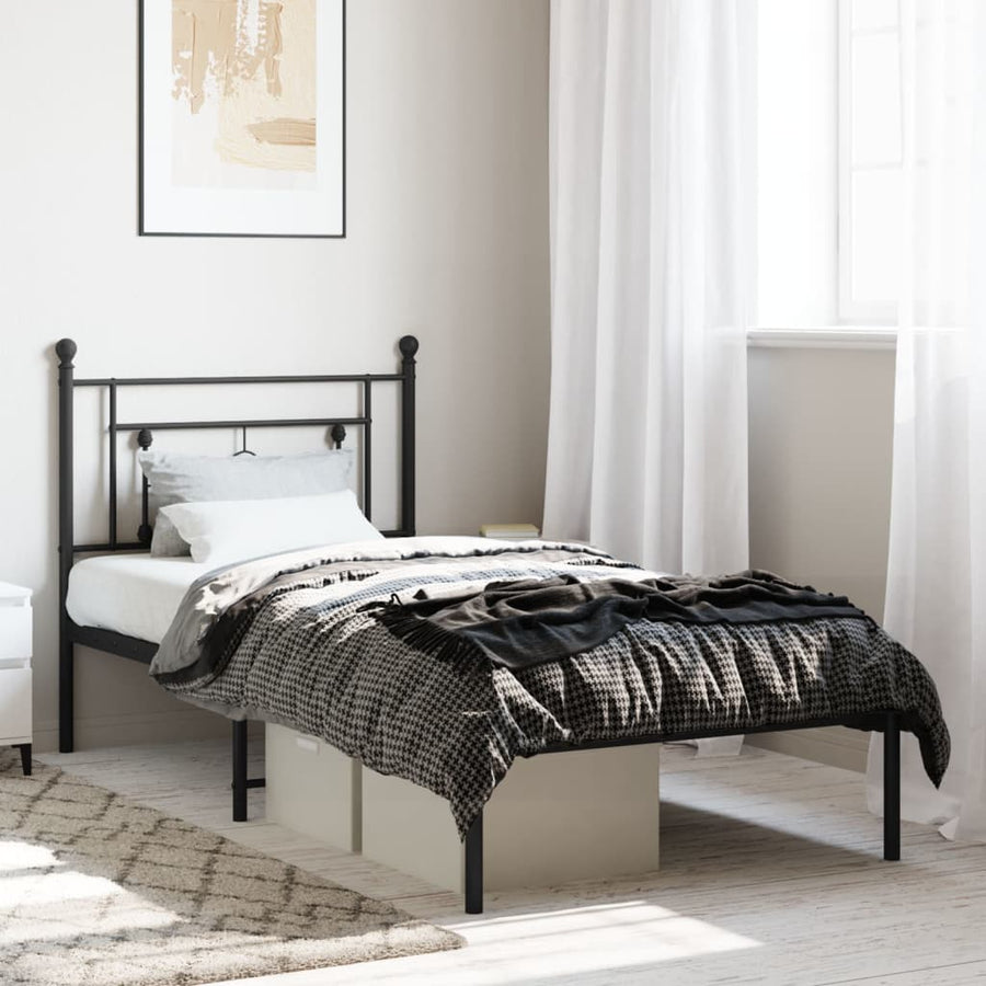 Bedframe Metaal 90 x 190 cm Zwart met hoofdbord