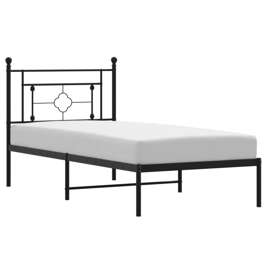 Bedframe Metaal 90 x 200 cm Zwart met hoofdbord