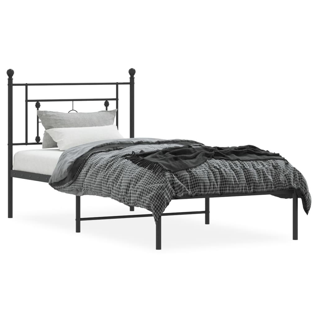 Bedframe Metaal 90 x 200 cm Zwart met hoofdbord