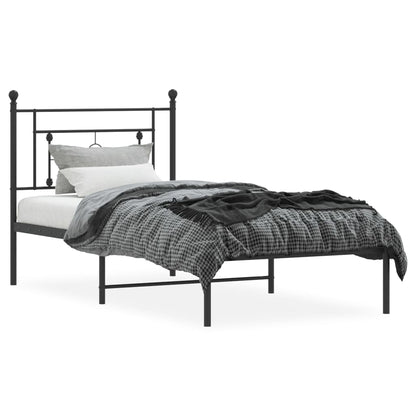 Bedframe Metaal 90 x 200 cm Zwart met hoofdbord