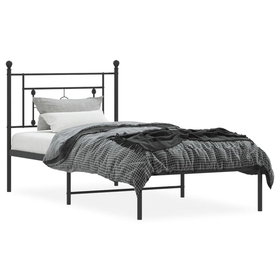 Bedframe Metaal 90 x 200 cm Zwart met hoofdbord
