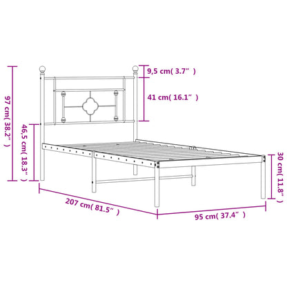 Bedframe Metaal 90 x 200 cm Zwart met hoofdbord