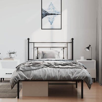 Bedframe met hoofdbord metaal zwart 100x200 cm