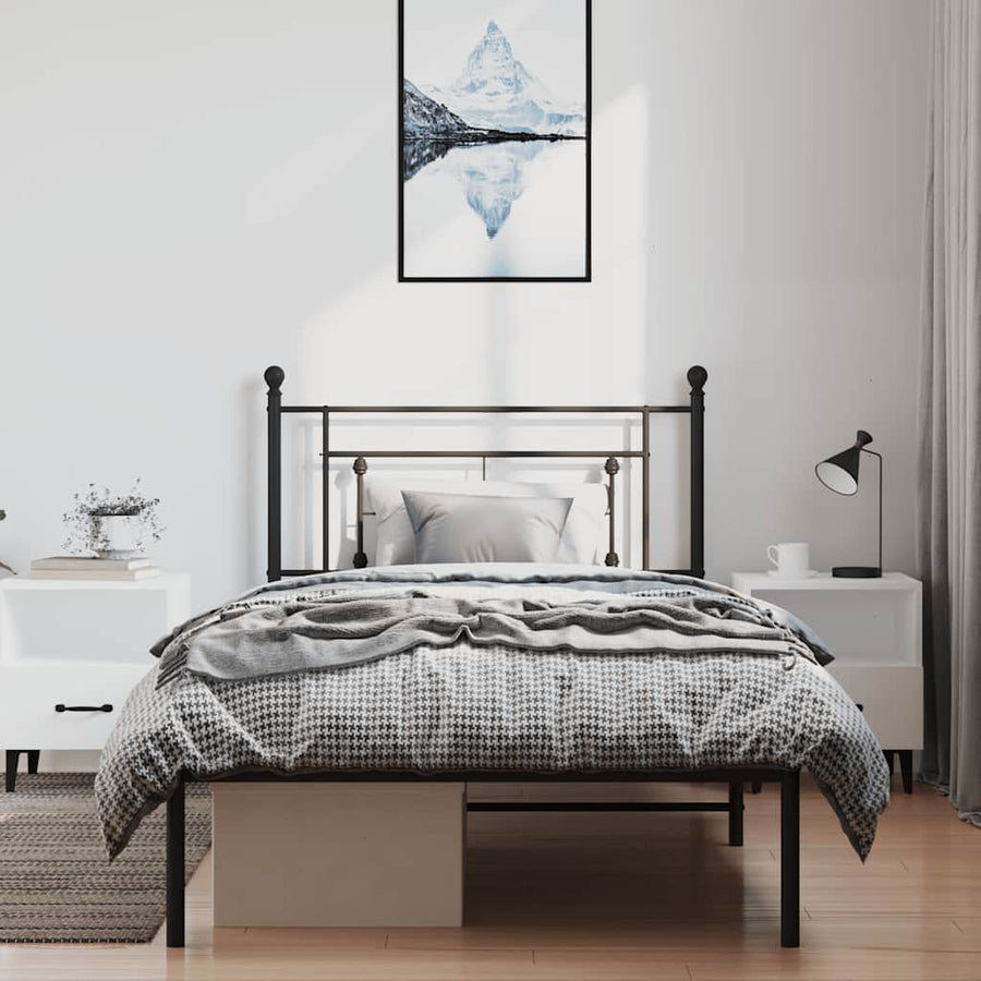 Bedframe met hoofdbord metaal zwart 100x200 cm
