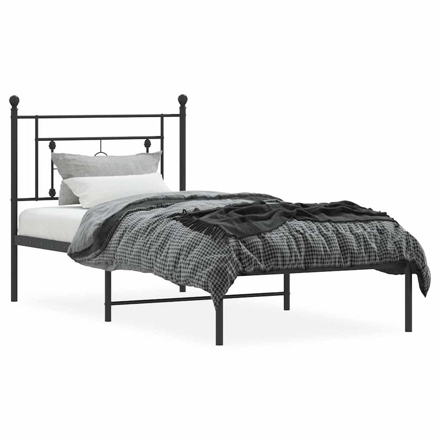 Bedframe met hoofdbord metaal zwart 100x200 cm