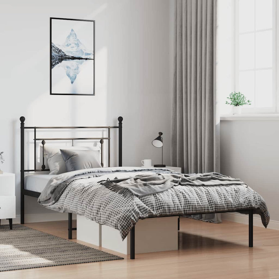 Bedframe met hoofdbord metaal zwart 100x200 cm