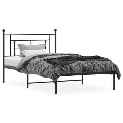 Bedframe Metaal 107 x 203 cm Zwart met hoofdbord