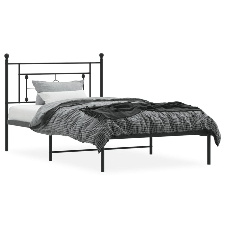 Bedframe Metaal 107 x 203 cm Zwart met hoofdbord