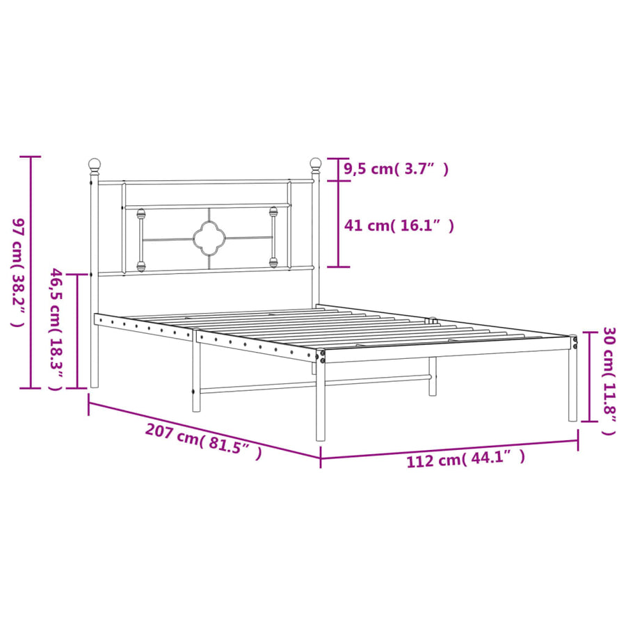 Bedframe Metaal 107 x 203 cm Zwart met hoofdbord