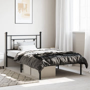 Black metal bed frame with headboard 107x203 cm