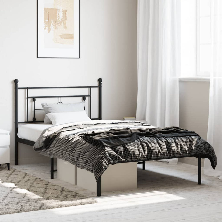 Bedframe Metaal 107 x 203 cm Zwart met hoofdbord