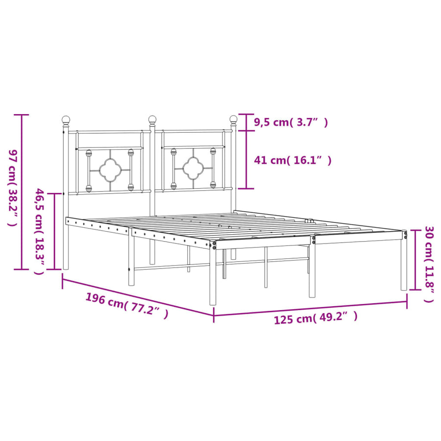 Bedframe Metaal 120 x 190 cm Zwart met hoofdbord
