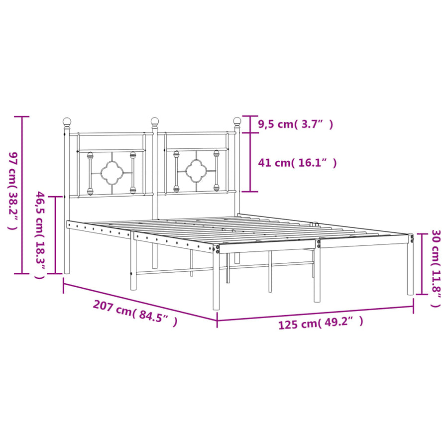 Bedframe Metaal 120 x 200 cm Zwart met hoofdbord