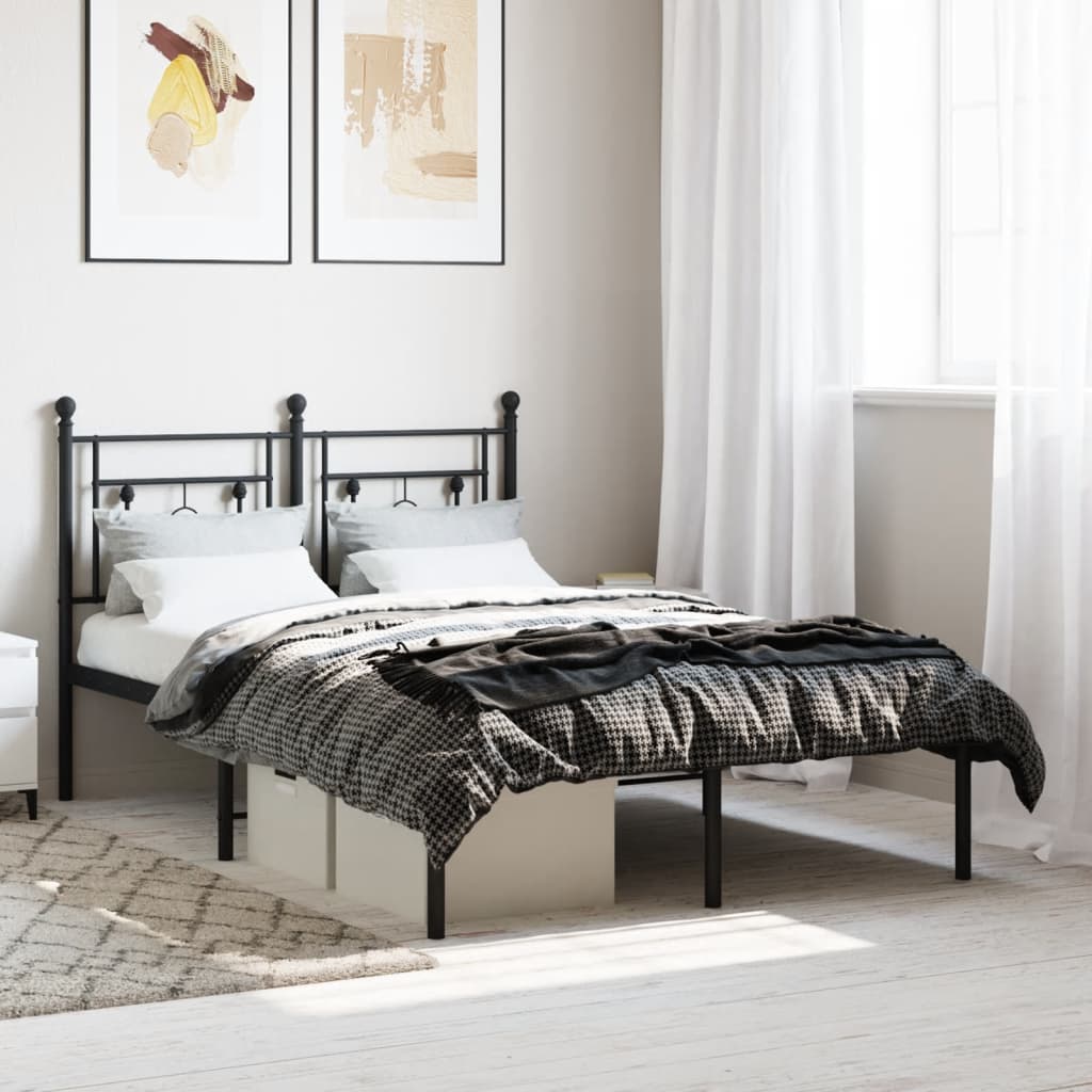 Bedframe Metaal 120 x 200 cm Zwart met hoofdbord