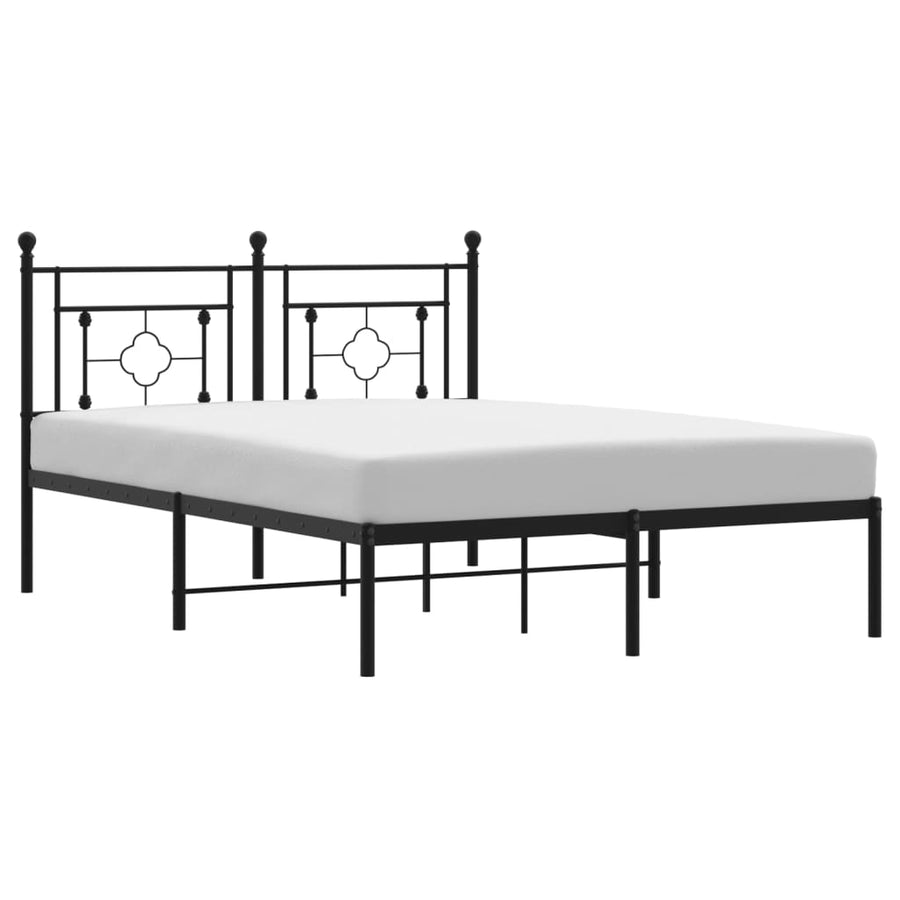Bedframe Metaal 135 x 190 cm Zwart met hoofdbord