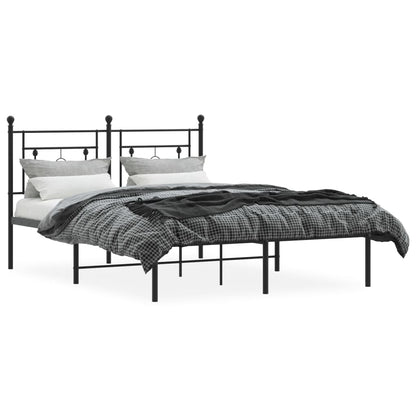 Bedframe Metaal 135 x 190 cm Zwart met hoofdbord