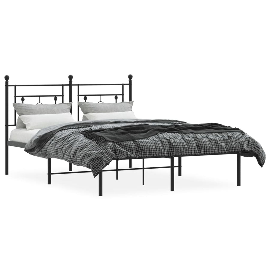 Bedframe Metaal 135 x 190 cm Zwart met hoofdbord