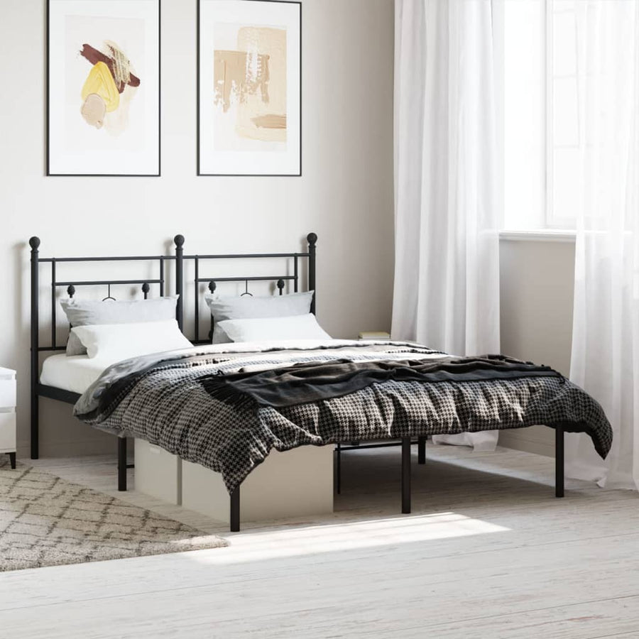 Bedframe Metaal 135 x 190 cm Zwart met hoofdbord