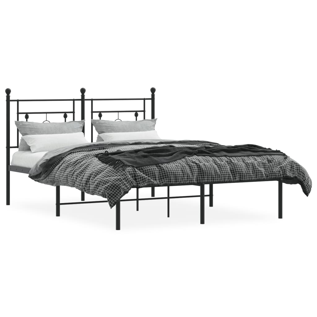 Bedframe Metaal 140 x 190 cm Zwart met hoofdbord