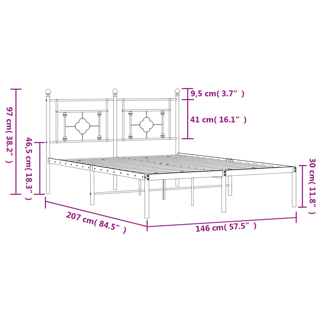 Bedframe Metaal 140 x 200 cm Zwart met hoofdbord