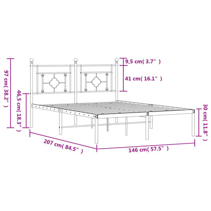 Bedframe Metaal 140 x 200 cm Zwart met hoofdbord