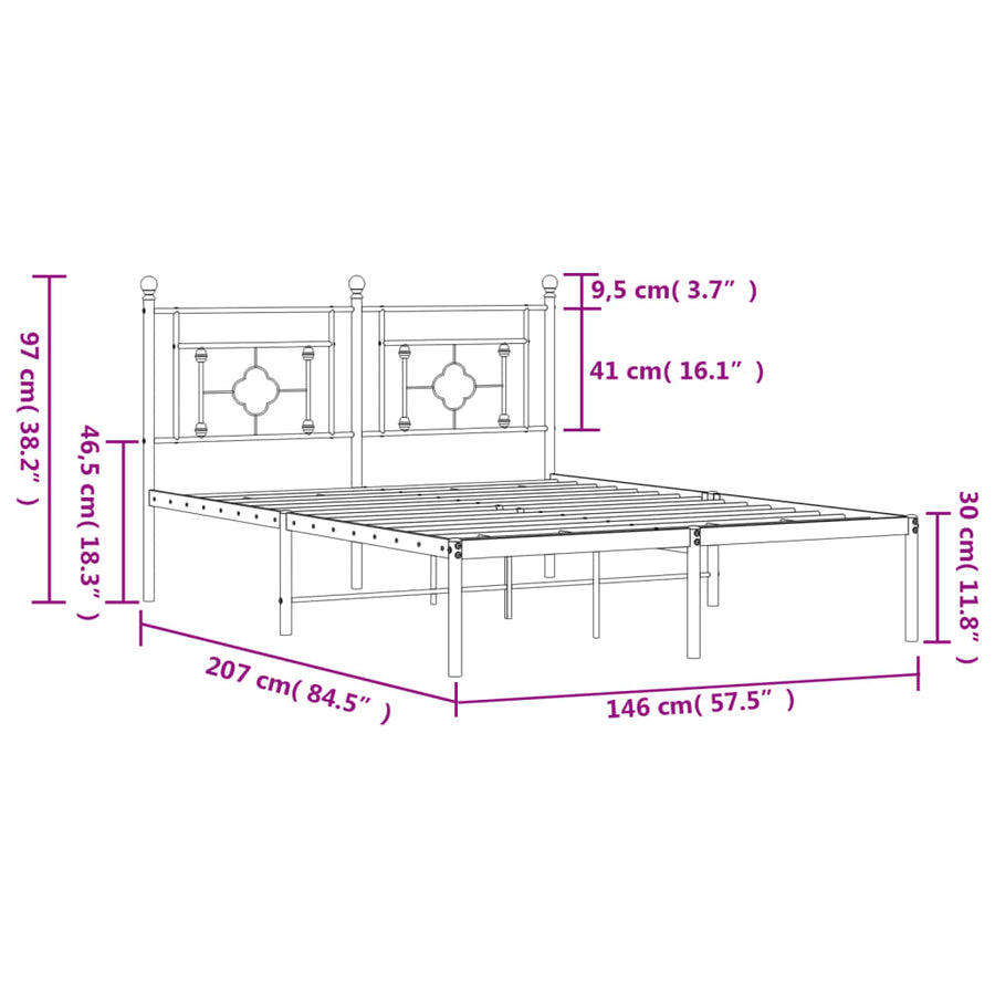 Bedframe Metaal 140 x 200 cm Zwart met hoofdbord