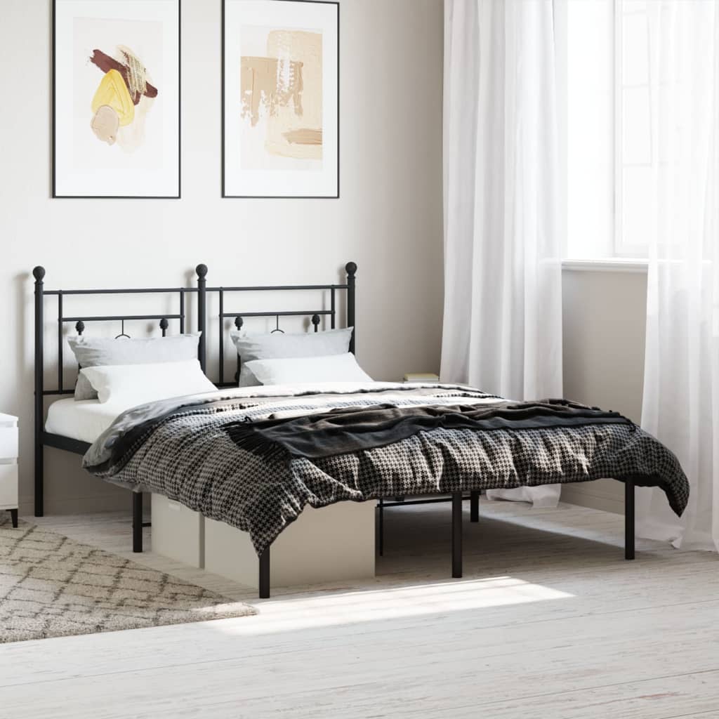 Bedframe Metaal 140 x 200 cm Zwart met hoofdbord