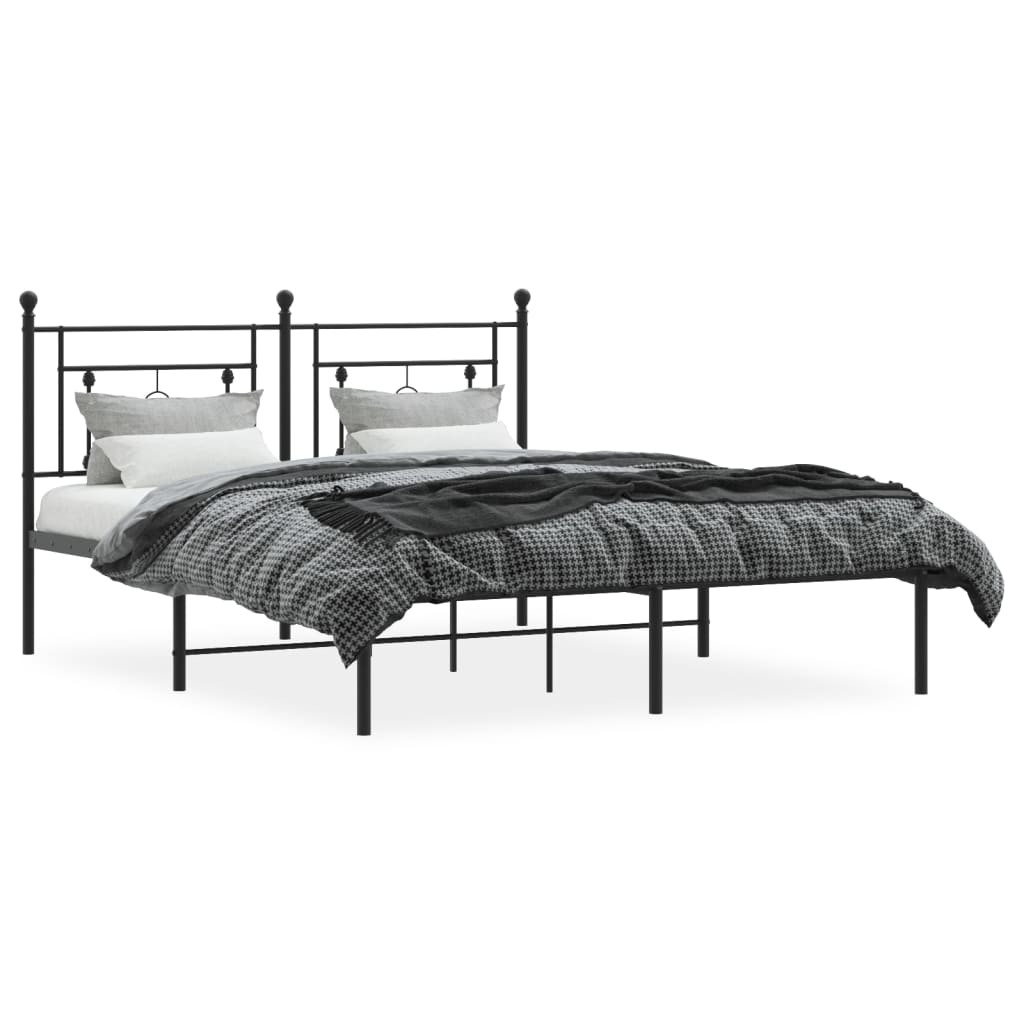 Bedframe Metaal 160 x 200 cm Zwart met hoofdbord