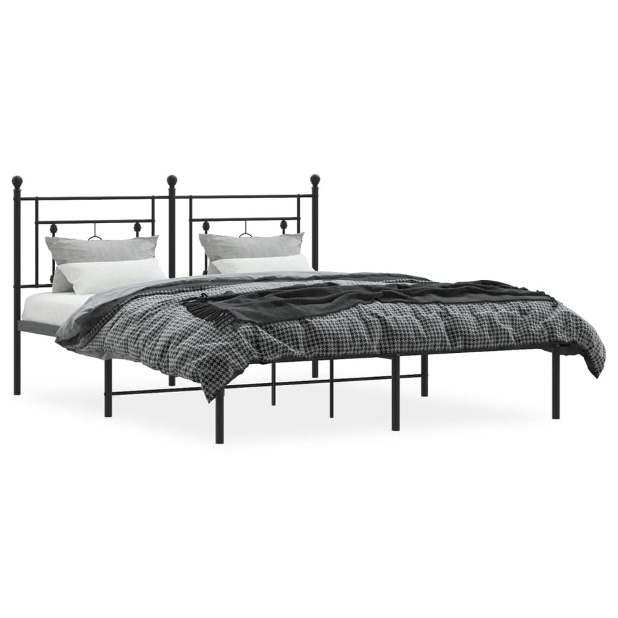 Bedframe Metaal 160 x 200 cm Zwart met hoofdbord
