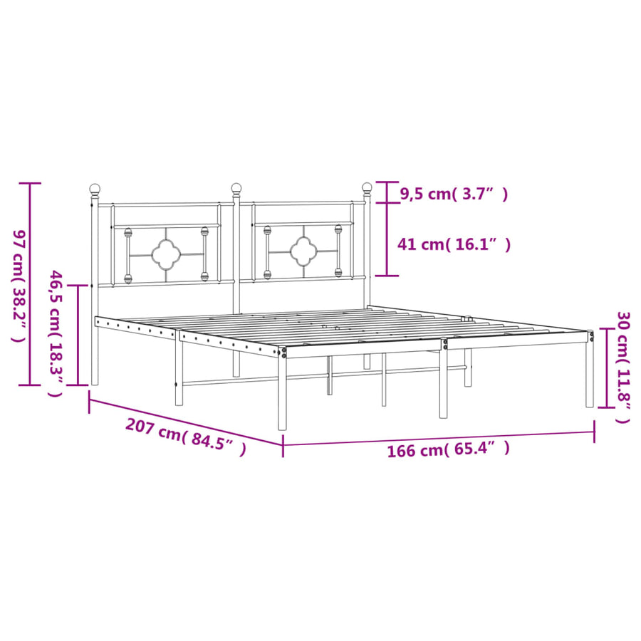 Bedframe Metaal 160 x 200 cm Zwart met hoofdbord