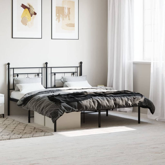 Bedframe Metaal 160 x 200 cm Zwart met hoofdbord