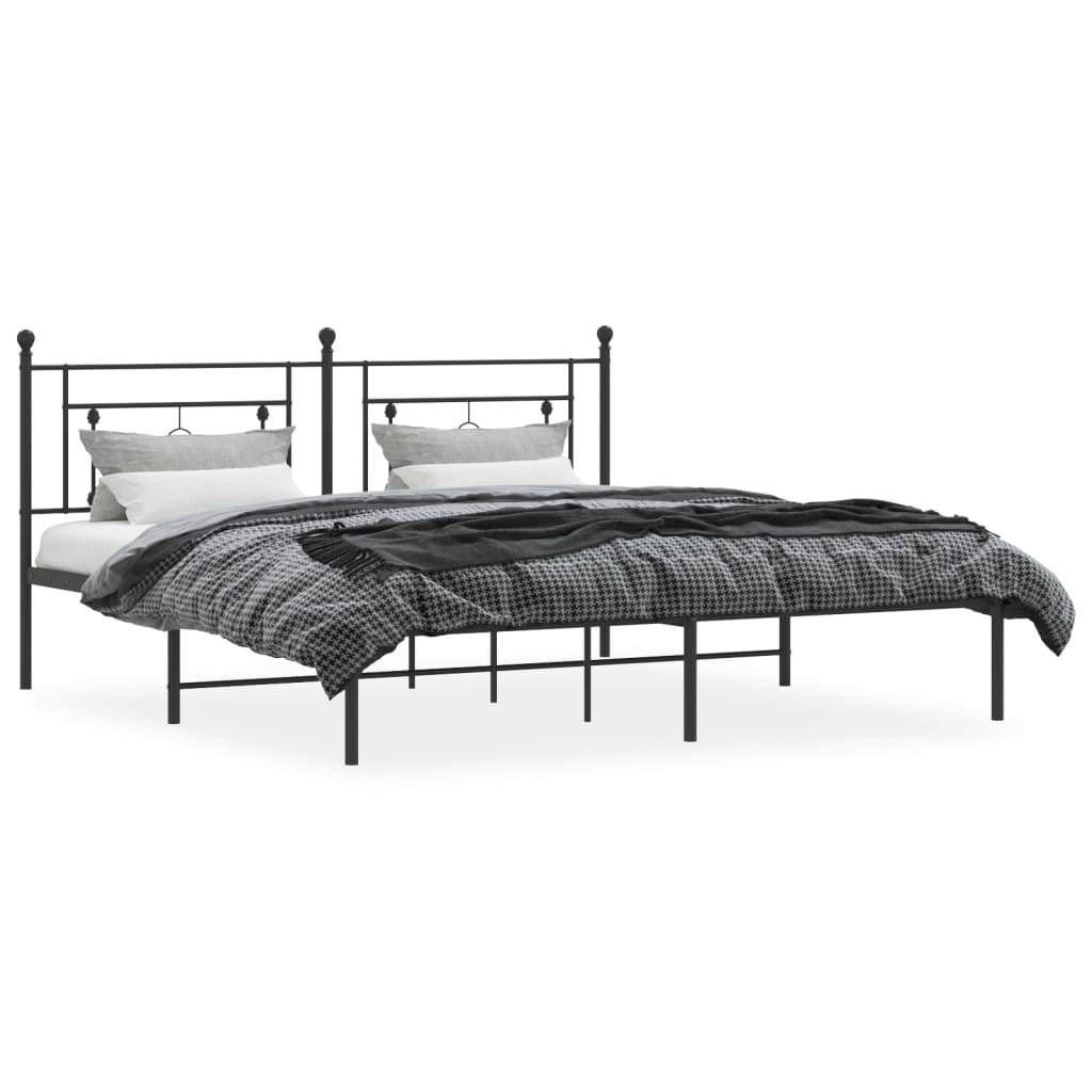 Bedframe Metaal 183 x 213 cm Zwart met hoofdbord