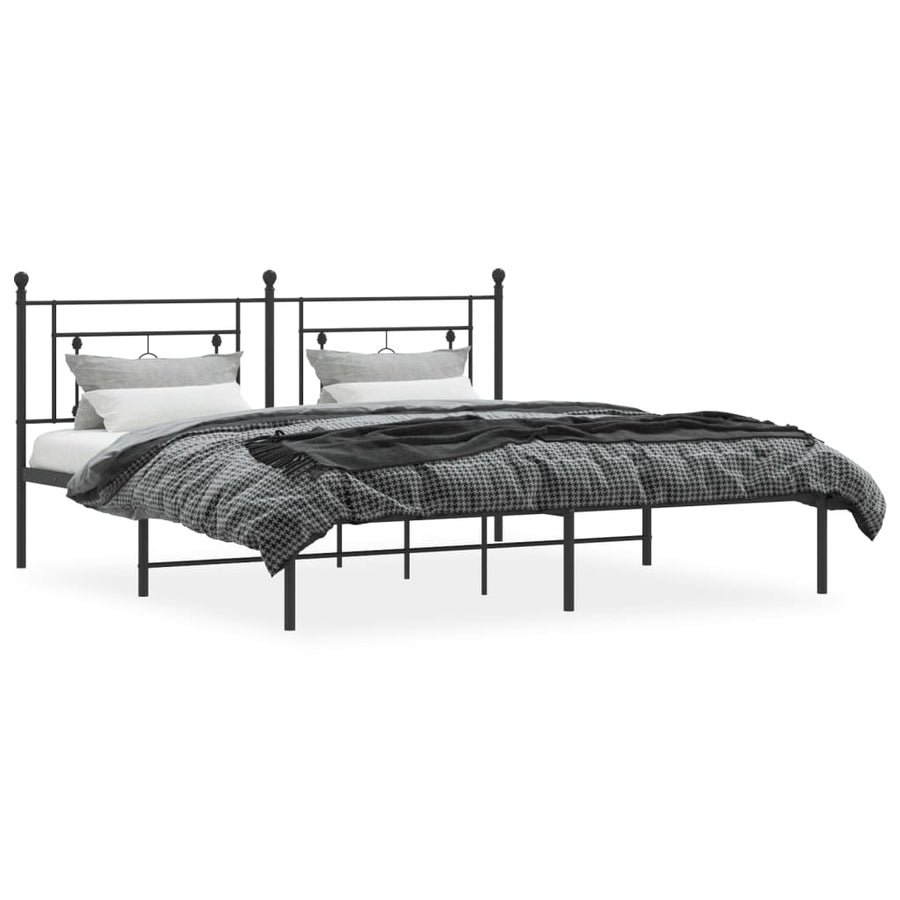 Bedframe Metaal 183 x 213 cm Zwart met hoofdbord