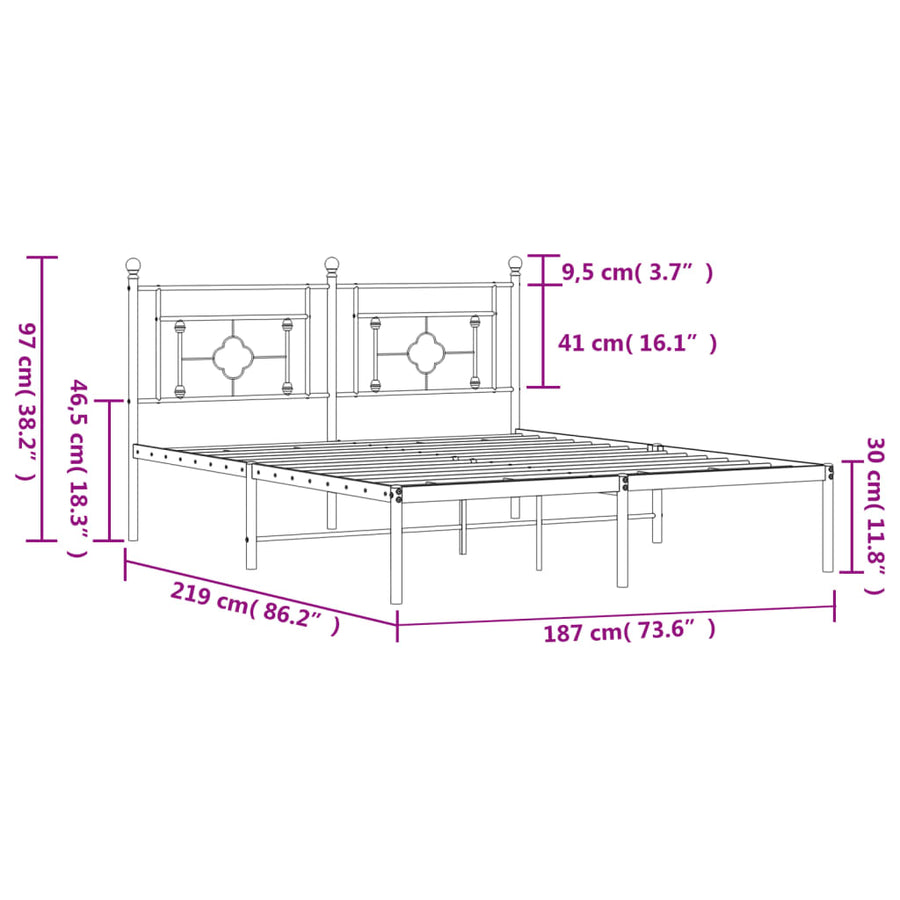 Bedframe Metaal 183 x 213 cm Zwart met hoofdbord